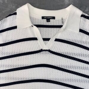 Karl Lagerfeld Men's Striped Knit Polo Shirt XL White Black Short Sleeve